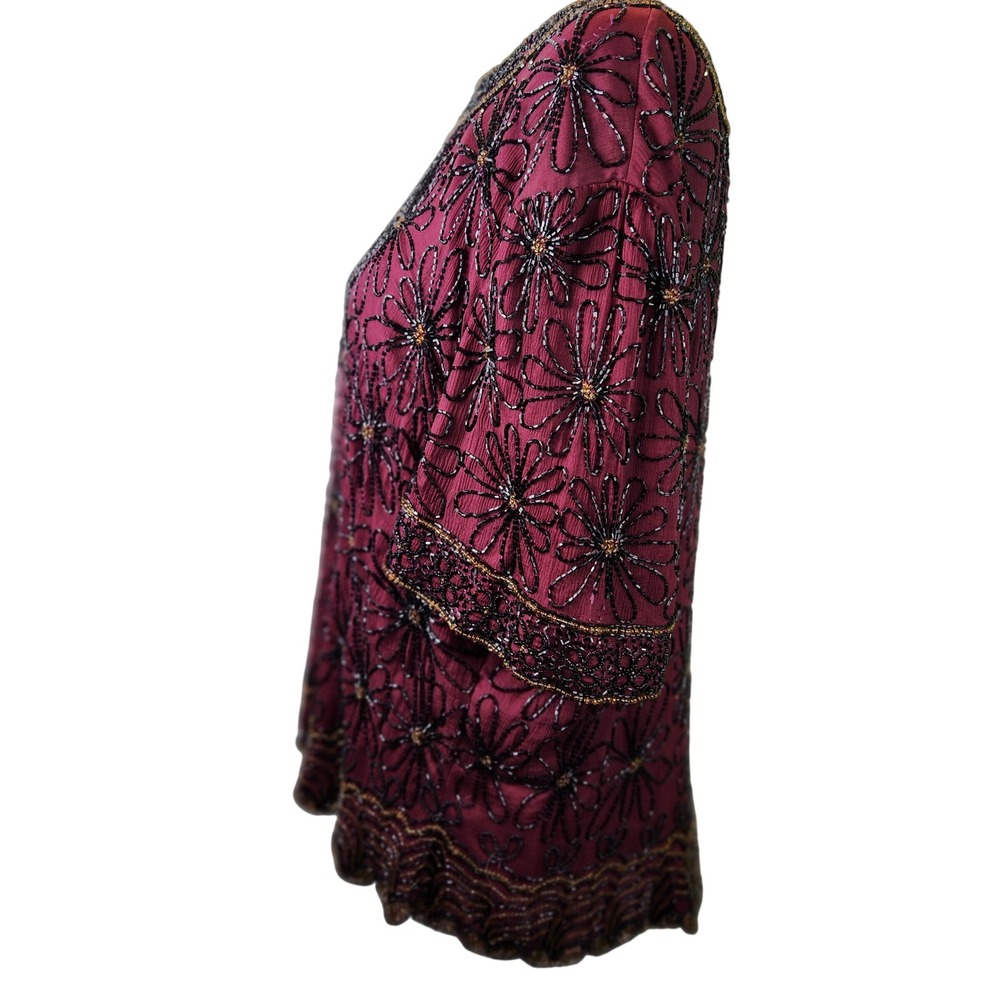 Adrianna Papell Vintage 100% Silk Beaded Top Womens 3X Floral Evening - Picture 6 of 11